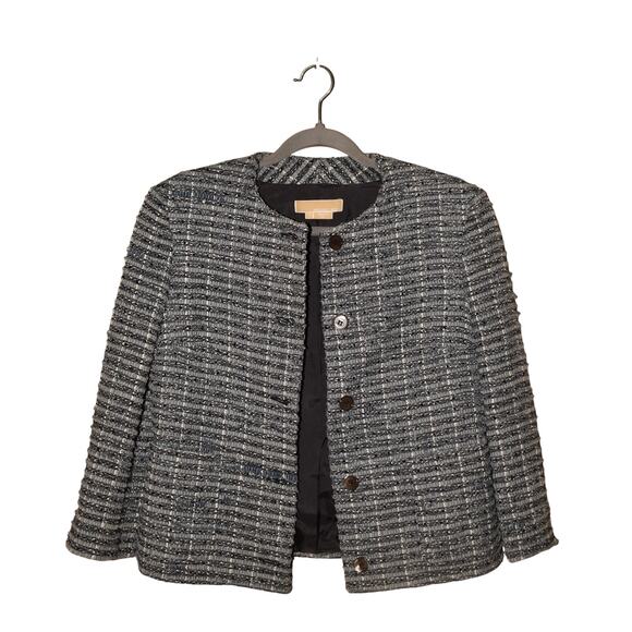 MICHAEL KORS COLLECTION $2490 Blue Sequin Tweed Jacket Made in Italy Size 6 - Picture 2 of 6